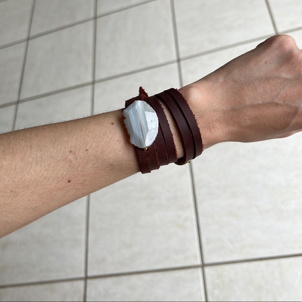 Leather & Stone Wrap Bracelet
